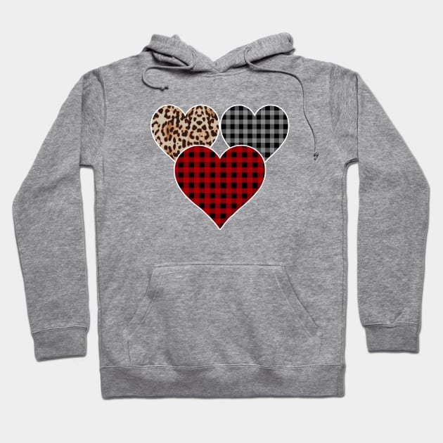 Women's Striped Plaid Printed Heart Valentine's Day Hoodie by Nicolas5red1